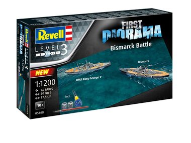 Revell 05668 First Diorama Set Bismarck Battle / Plastikový model / 1:1200 / Počet dielikov 76 / Obtiažnosť 3
