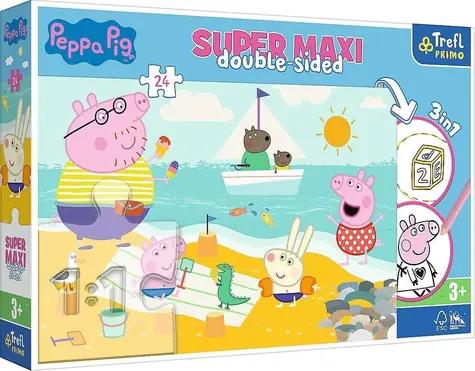 Trefl Junior - Puzzle - Super Maxi 3v1 obojstranné Prasiatko Peppa / 24 dielikov / 60 x 40 cm / vek 3+
