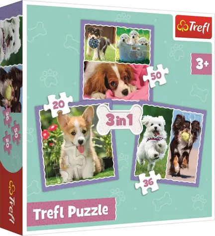 Trefl - Puzzle - Roztomilé šteňatá 3v1 / 20 + 36 + 50 dielikov / 20 x 19.5 cm / vek 3+