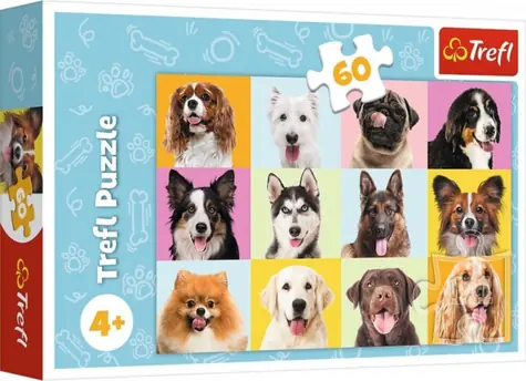 Trefl - Puzzle - Roztomilé psy / 60 dielikov / 33 x 22 cm / vek 4+