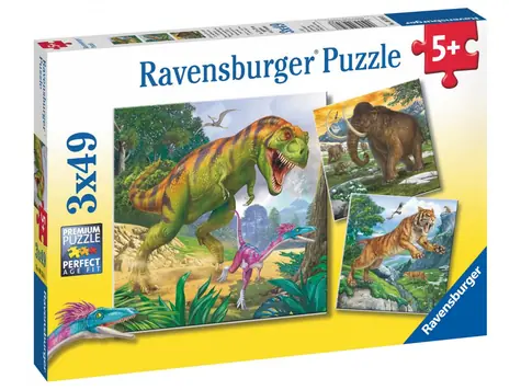 Ravensburger - Puzzle - Dinosaury a čas / 3x49 dielikov / od 5 rokov
