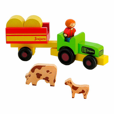 Jeujura Drevené figúrky k stavebniciam Farmár s traktorom 7 dielov / od 3 rokov