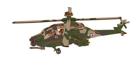 Woodcraft Drevené 3D puzzle Bojový vrtuľník Apache / 82 dielikov /od 8 rokov / Obtiažnosť: jednoduchá
