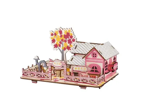 Woodcraft Drevené 3D puzzle Jesenný dom / 61 dielikov / od 8 rokov / Obtiažnosť: jednoduchá 