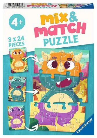 Ravensburger Mix &amp; Match Puzzle Legrační dinosaurus / 3x24 dielikov / od 4 rokov 