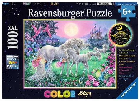 Ravensburger Trblietavé puzzle Jednorožci v mesačnom svetle / 100 dielikov / od 6 rokov 