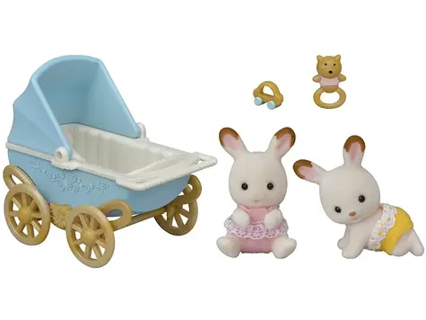 Sylvanian Families: Dvojičky Chocolate králikov s kočíkom / od 3 rokov
