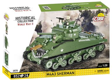 Cobi 2570 Americký stredný tank Sherman M4A3 / 1:28 / 852 kociek / 2 figúrky / od 9 rokov
