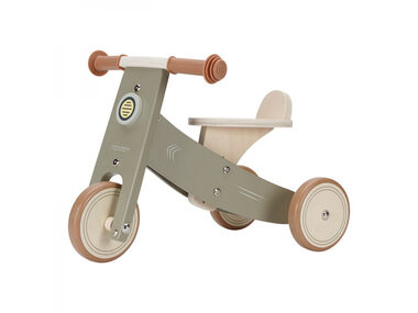 Little Dutch Odrážadlo trojkolka drevená Olive zelená / od 12 mesiacov