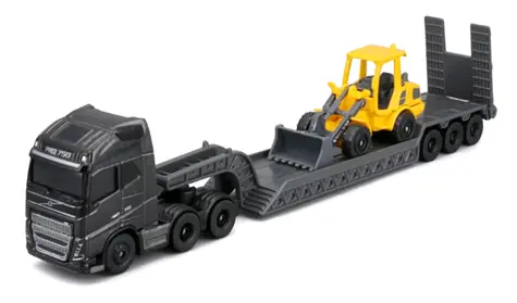 Maisto Mini pracovné stroje - Sada ťahača Volvo FH16 s prívesom + Volvo L25H / od 8 rokov