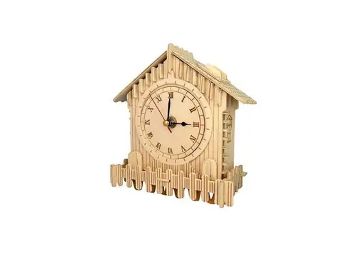 Woodcraft Drevené 3D puzzle hodiny domček / od 8 rokov / Obtiažnosť: stredná