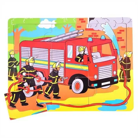 Bigjigs Toys Drevené puzzle hasiči (9 dielikov) / od 2 rokov