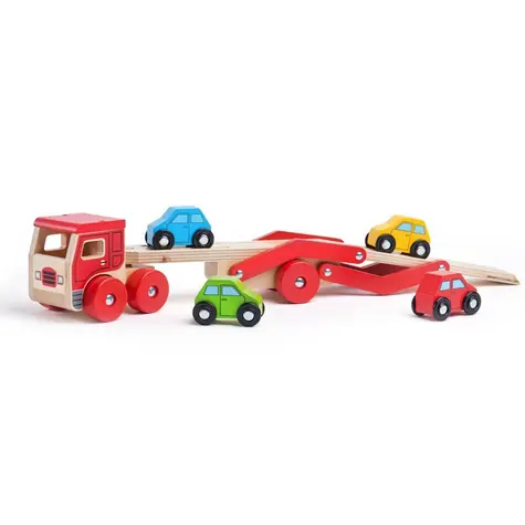 Bigjigs Toys Drevený kamión s autami / od 12 mesiacov