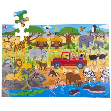 Bigjigs Toys Podlahové puzzle Africké dobrodružné / 48 dielikov / od 3 rokov