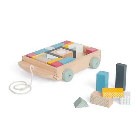 Bigjigs Toys Vozík s drevenými kockami / od 18 mesiacov