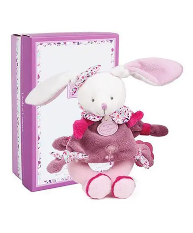 Doudou Darčeková sada - Plyšová hrkálka králiček 19 cm / od 0 rokov