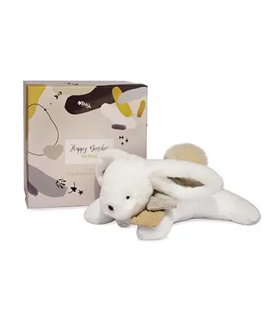 Doudou Darčeková sada - Plyšový zajačik s béžovým brmbolcom 25 cm / od 0 rokov