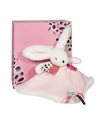 Doudou Darčeková sada ružová - zajačik so štvorcovou dečkou 25 cm / od 0 rokov