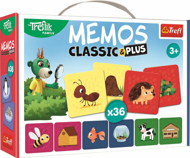 Trefl - Pexeso Classic&Plus - Zvieratká a ich domčeky 3v1 / 20 minút / 2-4 hráči / od 3 rokov