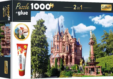 Trefl - Puzzle - 2v1 Zámok Drachenburg v Siebengebirge, Nemecko s lepidlom / 1000 dielikov / 68.3 x 48 cm / vek 12+