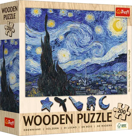 Trefl Drevené puzzle Art - Puzzle - Vincent van Gogh: Hviezdna noc / 200 dielikov / 25.5 x 18.5 cm / vek 9+