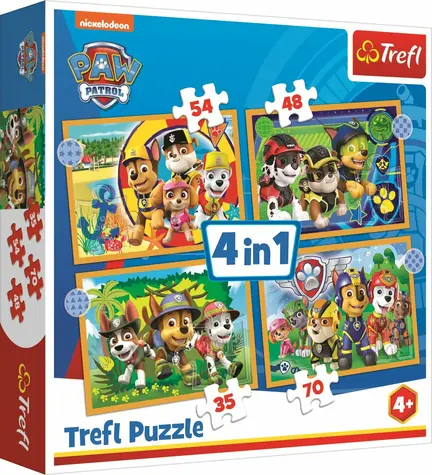 Trefl - Puzzle - Tlapková patrola: Prázdniny 4v1 / 35|48|54|70 / 28.5 x 20x5 cm / vek 4+