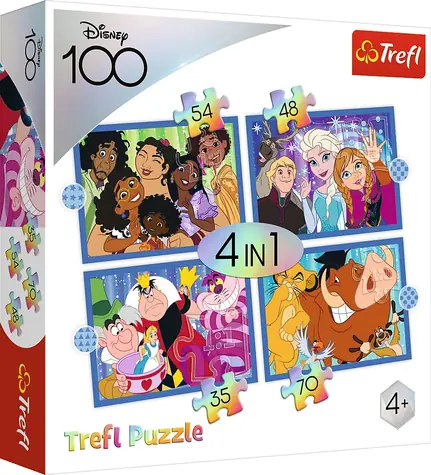 Trefl - Puzzle - Disney 100 rokov: Disneyho veselý svet 4v1 / 35|48|54|70 / 28.5 x 20x5 cm / vek 4+