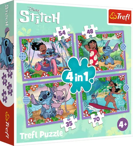Trefl - Puzzle - Lilo&Stitch: Bláznivý deň 4v1 / 35|48|54|70 / 28.5 x 20x5 cm / vek 4+