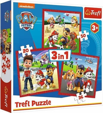 Trefl - Puzzle - Tlapková patrola: Veselí psíci 3v1 / 20|26|50 dielikov / 20 x 19.5 cm / vek 3+