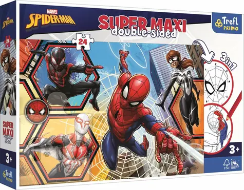 Trefl - Puzzle - Obojstranné puzzle Spiderman ide do akcie SUPER MAXI / 24 dielikov / 60 x 40 cm / vek 3+