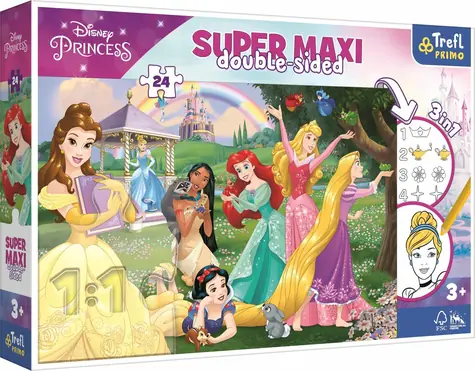 Trefl - Puzzle - Obojstranné puzzle Veselé princezné SUPER MAXI / 24 dielikov / 60 x 40 cm / vek 3+