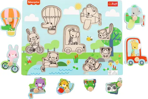 Trefl - Vkladačka - Drevená vkladačka Fisher Price Zvieratká / 18 mesiacov+