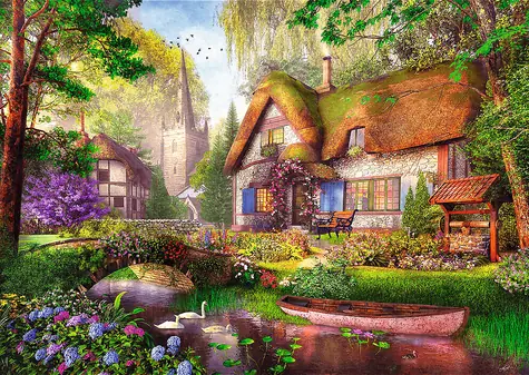 Trefl - Puzzle - Premium PLUS Tea Time: Drevená chata / 1000 dielikov / 68.3 x 48 cm / vek 12+