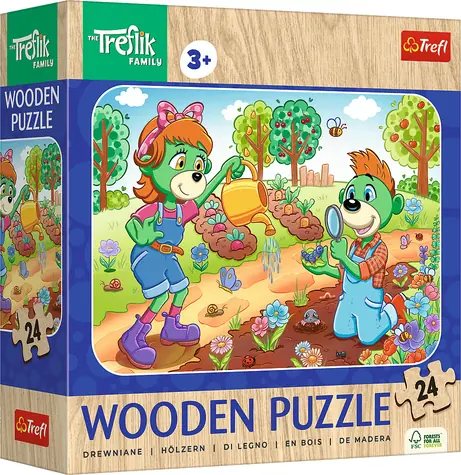 Trefl - Puzzle - Drevené puzzle Treflíci: Zoznámte sa s rodinou / 24 dielikov / 28 x 19.5 cm / vek 3+