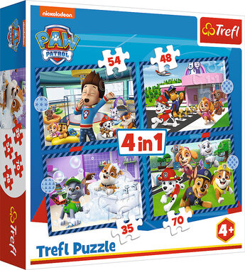Trefl - Puzzle - Tlapková patrola: Psie záležitosti 4v1 / 35|48|54|70 dielikov / 28.5 x 20.5 cm / vek 4+