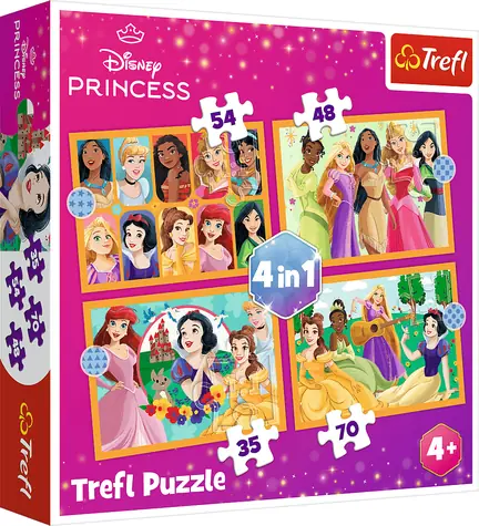Trefl - Puzzle - Disney princeznej: Rozprávkové príbehy 4v1 / 35|48|54|70 dielikov / 28.5 x 20.5 cm / vek 4+