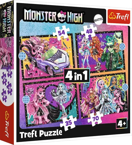 Trefl - Puzzle - Monster High: Elektrizujúci deň 4v1 / 35|48|54|70 dielikov / 28.5 x 20.5 cm / vek 4+