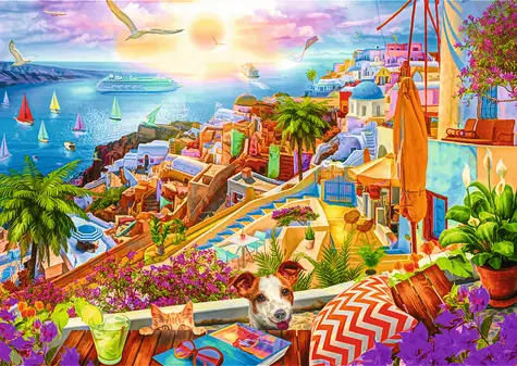 Trefl - Puzzle - Premium PLUS Tea Time: Návšteva Santorini / 1000 dielikov / 68.3 x 48 cm / vek 12+