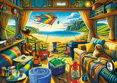 Trefl - Puzzle - Premium PLUS Tea Time: Cestovanie karavanom / 1000 dielikov / 68.3 x 48 cm / vek 12+