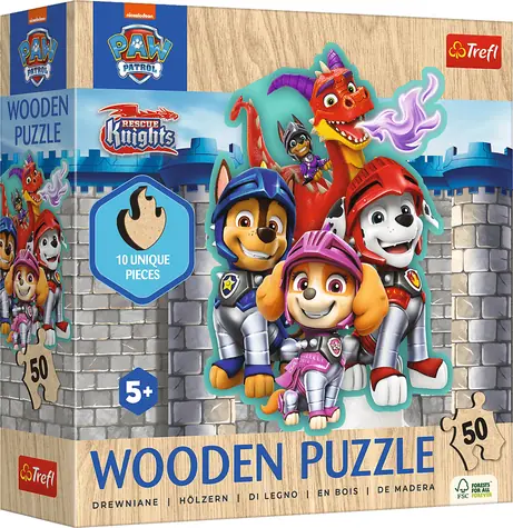 Trefl - Puzzle - Drevené obrysové puzzle Tlapková patrola: Rescue Knights / 50 dielikov / 22.4 x 28 cm / vek 5+
