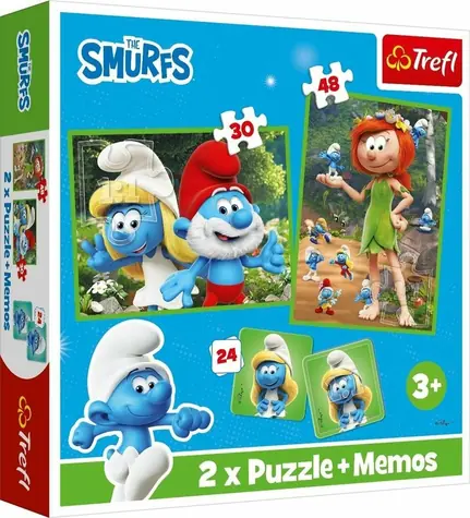 Trefl - Puzzle - Sada 3v1 Šmolkovia (2x puzzle + Pexeso) / 30+48 dielikov / 27.5 x 20.5 cm / vek 3+