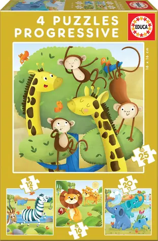 Educa Puzzle Divoké zvieratá 4v1 / (12 & 16 & 20 & 25 dielikov) / od 3 rokov 