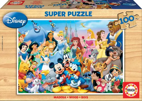 Educa Drevené puzzle Báječný svet Disney / 100 dielikov / od 6 rokov