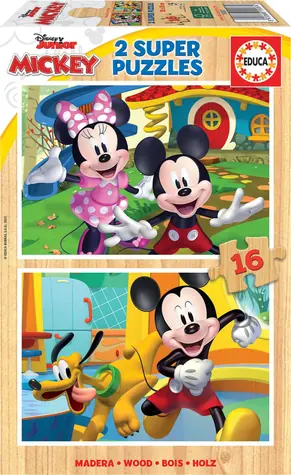 Educa Drevené puzzle Mickey a Minnie / 2x16 dielikov / od 3 rokov