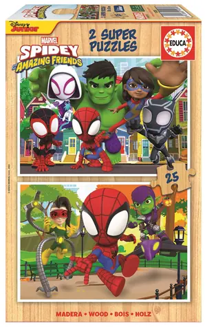 Educa Drevené puzzle Spidey a jeho úžasní priatelia / 2x25 dielikov / od 3 rokov