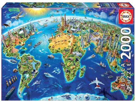 Educa Puzzle Mapa so svetovými pamiatkami / 2000 dielikov / od 14 rokov
