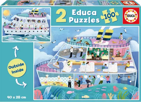 Educa Puzzle Outside Inside Výletná loď / 2x100 dielikov / od 6 rokov