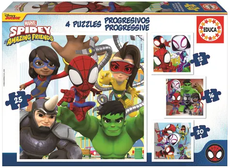 Educa Puzzle Spidey a jeho úžasní priatelia 4v1 / (12 & 16 & 20 & 25 dielikov) / od 3 rokov