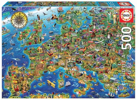 Educa Puzzle Šialená mapa Európy / 500 dielikov / od 10 rokov