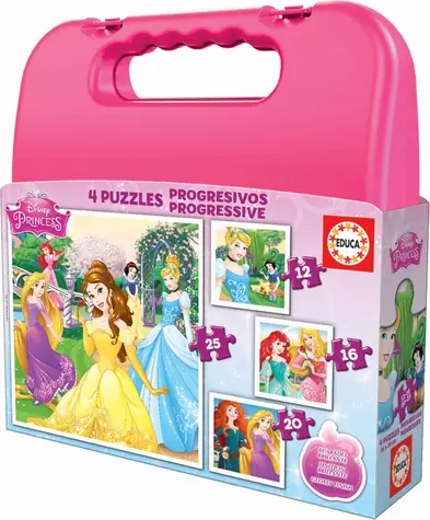 Educa Puzzle v kufríku Disney princeznej 4v1 / (12 & 16 & 20 & 25 dielikov) / od 3 rokov